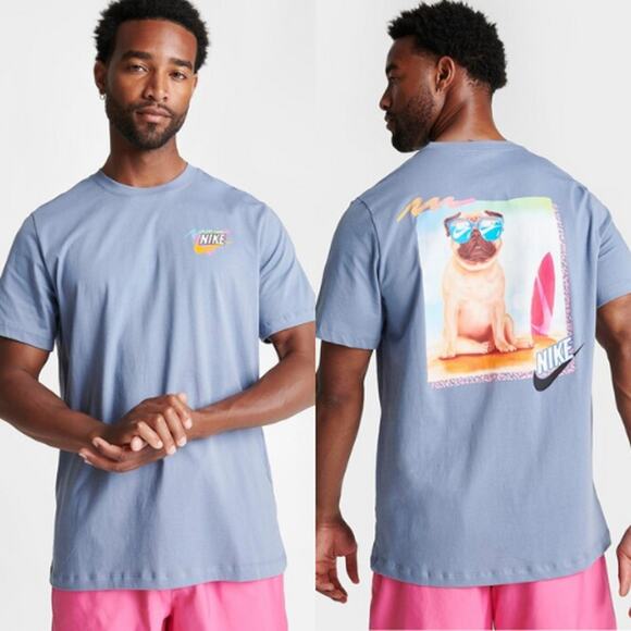 Nike Other - Nike Mens Summer Vacay Coastal Beach Surfing Dog Pug Graphic T-Shirt Size L Blue